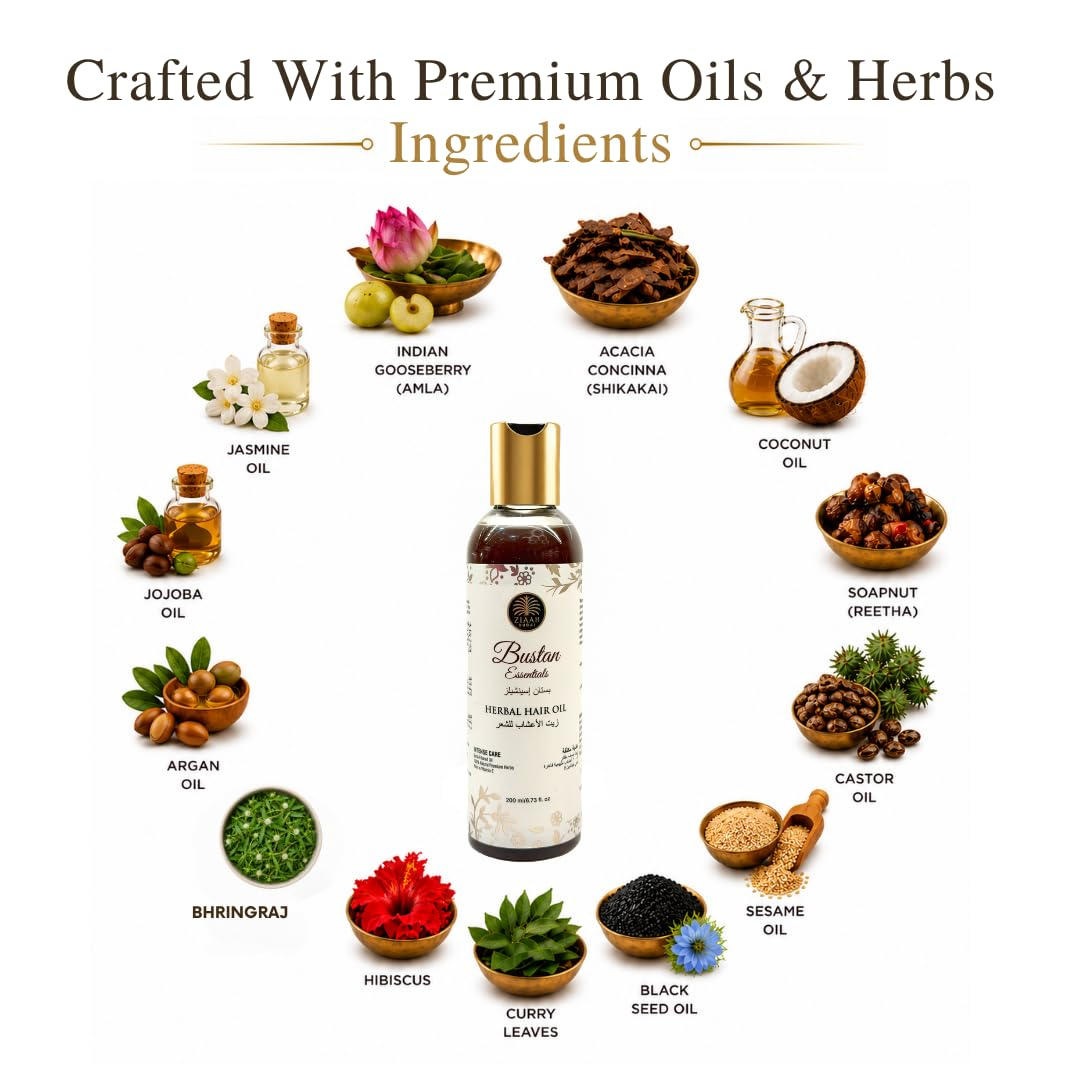 Herbal Hair Oil  | Semi-Filtered Formula with Rosemary, Bhringraj, Amla, Hibiscus, Kalonji, Argan & Jojoba Oils | 200ml